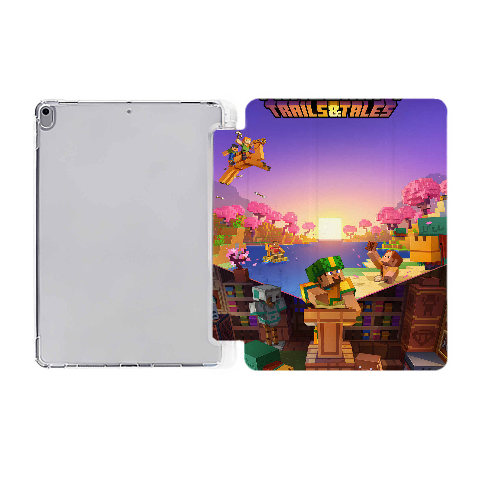 （画像用） マインクラフト ブロックの世界 Minecraft MC Block world IPad ケース ペン収納付き 三つ折りスタンド PUレザー×シリコン 対応機種9.5/10.5/10.9インチ